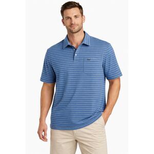 Vineyard Vines Mens Short Sleeve Striped Blue Polo Size XL Pima Cotton